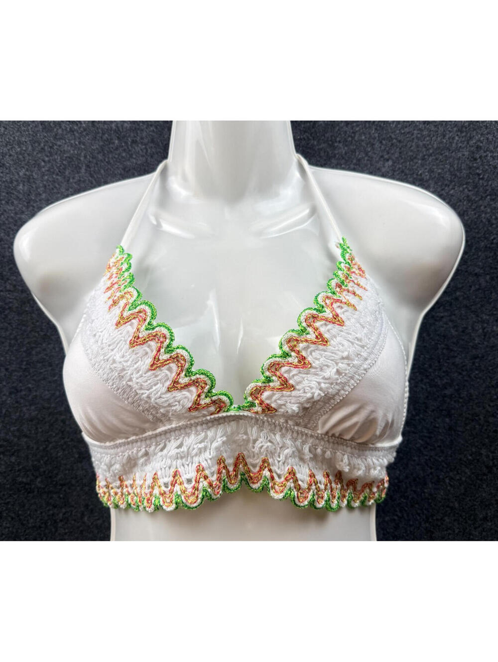 Becca Womens Medium White Crochet Halter Tie Back Bikini Top NWT